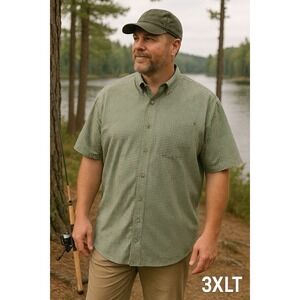 RedHead Shirt Men's 3XLT Tall Green Yarn Dyed Plaid Micro Check Outdoor Fishing